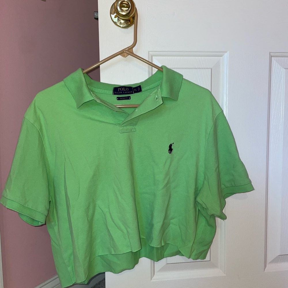 green cropped polo collared shirt